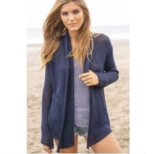 Wooden Ships Women's Mohair Wool Waterfall Cardigan Sweater Size Small M Blue